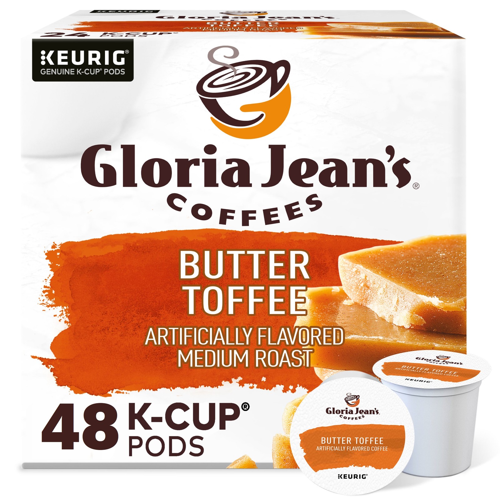 Gloria Jean's Butter Toffee Coffee, Keurig K-Cup Pod, Medium