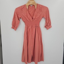 Q+A Los Angeles Womens Smocked Waist Deep V Front Midi Dress Terracotta Coral M