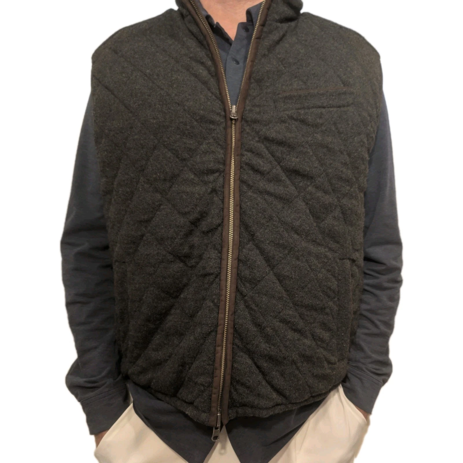 KINROSS ZipUp Reversible Men's Vest Large Wool/Cashmere Leather Trim Size 46,