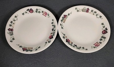 Vintage Corelle Garden Home Luncheon Salad Plates Birdhouse 6 3/4'' Set of 2