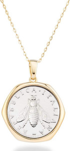 Authentic 18K Gold Plated Sterling Silver 2-Lire Bee Coin Necklace for Women | Genuine Med