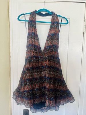 New Mini Halter Dress Size L by Lost and Wander, Ramie Cotton Boho Floral Print