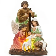 Christmas Nativity Scene Figurine, Red Green Holy Family with Angel and Lamb ...