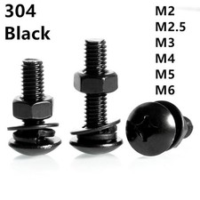 Black 304SS Phillips Cross Truss Head Screw Hex Nut Flat Spring Washers M2 M3-M6
