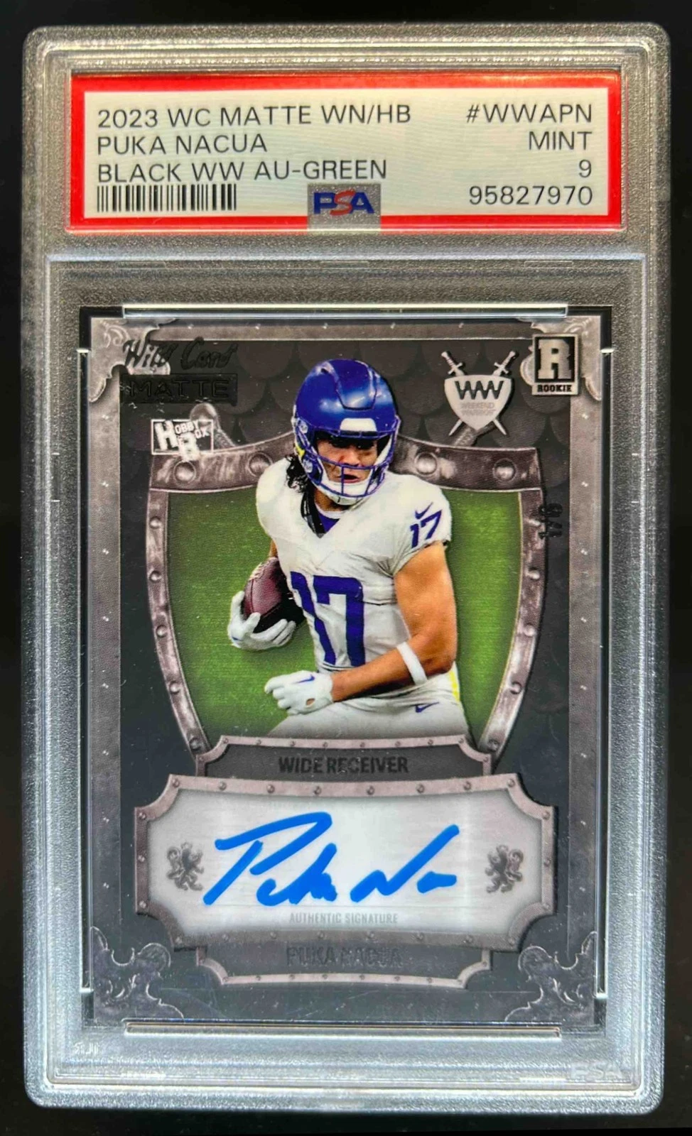 Puka Nacua Wild Card Matte Whatnot/Hobby Box Exclusive Puka Nacua Black Weekend Warrior Autographs #WWAPN Green