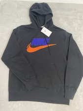 Nike Club Fleece Black Safety Orange Pullover Hoodie Men Size M FN3104-010
