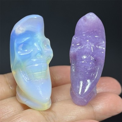 1.6'' Natural Mixed quartz Moon skull quartz crystal skull pendant Random 2pcs