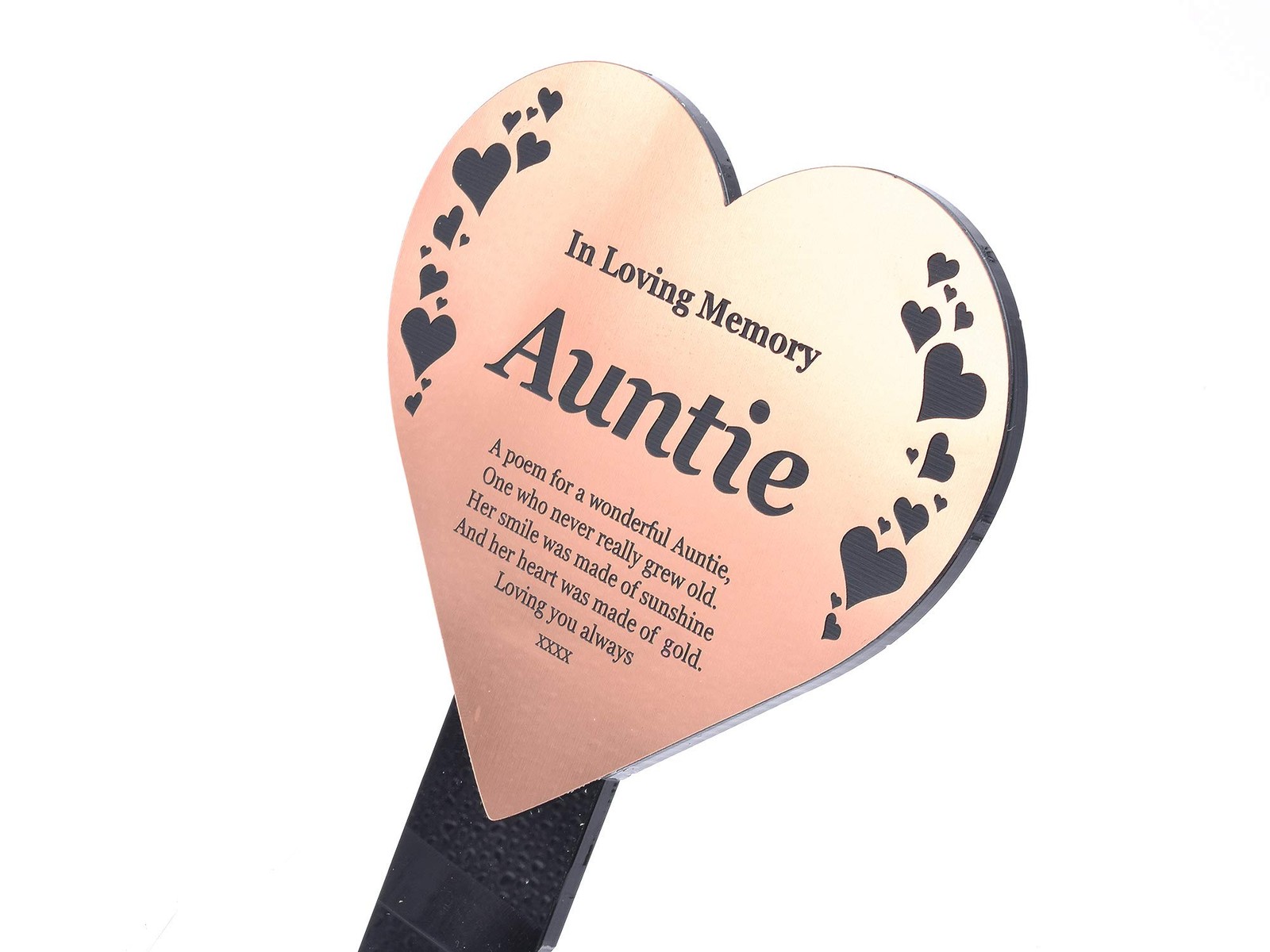 💛 Gold Heart-Shaped Auntie Memorial Stake – Engraved Outdoor Garden Tribute