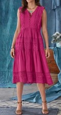 NEW Sundance Raspberry Rouge Lace Buttoned Tiered Lined Maxi Sundress Sz S
