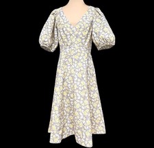 Rebecca Taylor La Vie Floral Midi Dress Puff Sleeve V Neck Cotton Fit Flare NWT