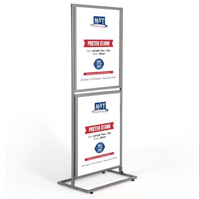Metal Eco Info Board Pedestal Poster Holder Sign Slide-In 22x28-Silver-2 Tier