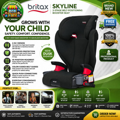 Britax Skyline 2-Stage Booster Seat Dusk Quick-Push Connectors-New In Box