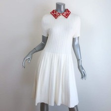 Valentino Beaded-Collar Cable Knit Dress Cream Stretch Knit Size Extra Large
