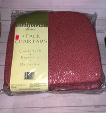 Dining Chair Pads Set of 4 Decorative w/ Ties Cranberry Color Indoor Use Vintage