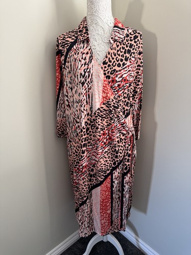 TOGETHER LADIES ORANGE/BLACK WRAP MIDI DRESS UK SIZE 24 BNWT - Picture 1 of 8