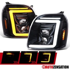 Fit 2007-2014 Gmc Yukon Xl Slick Black Led Bar Projector Headlights Sequential