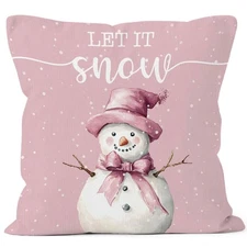 Pink Winter Christmas Throw Pillow Covers 18x18, Let It Snow Decor Pillow Cas...