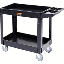 Utility Service Cart, 2 Shelf 550LBS Heavy Duty Plastic Rolling Utility Cart,...