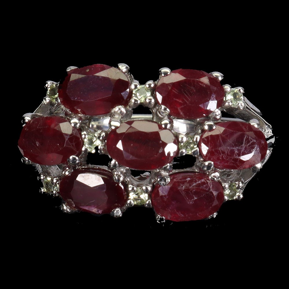 925 Sterling Silver Ring Oval Ruby 6x4mm Peridot Natural Gemstone Jewelry Size 9