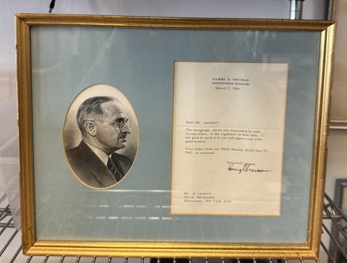 President Harry Truman Signed Autographed Letter W/ Letterhead Photo Framed 14"