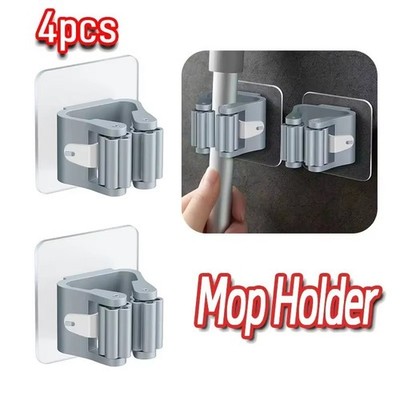 4x Selbstklebender Mopp Besen Halter Wandmontage Haken Organizer Werkzeug Aufhänger UK
