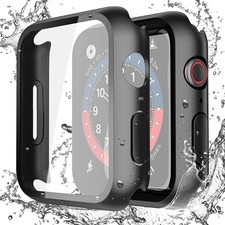 2-Pack Waterproof Hard Case w/ Tempered Glass for Apple Watch 44mm SE  Series