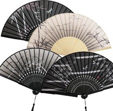 4 Pcs Handheld Folding Fan Small Chinese Silk w/ Tassel Floral Manual Fan Handhe