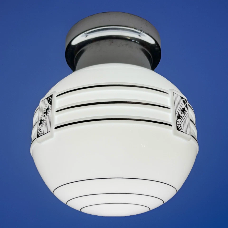 Antique/Vintage 1920’s-30’s Art Deco Nouveau Virden Black Stencil Light Fixture - Image 2 of 4