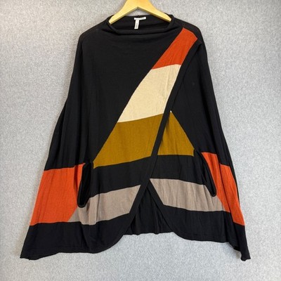 Halogen Poncho Top Sweater Colorblock Black Orange Drape Front Knit One Size
