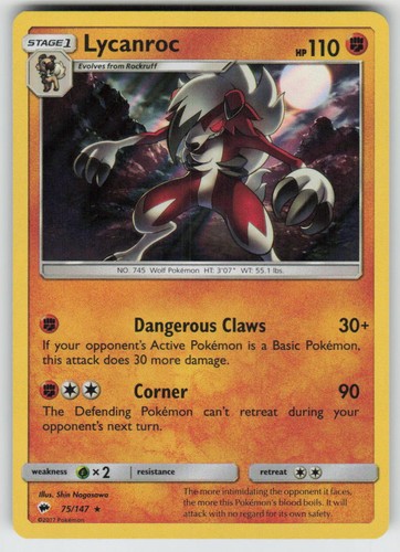 Holo Lycanroc 75/147 Rare Burning Shadows Near Mint