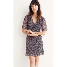Madewell Orchard Flutter-Sleeve Dress in Fan Floral Mix     Size: 00