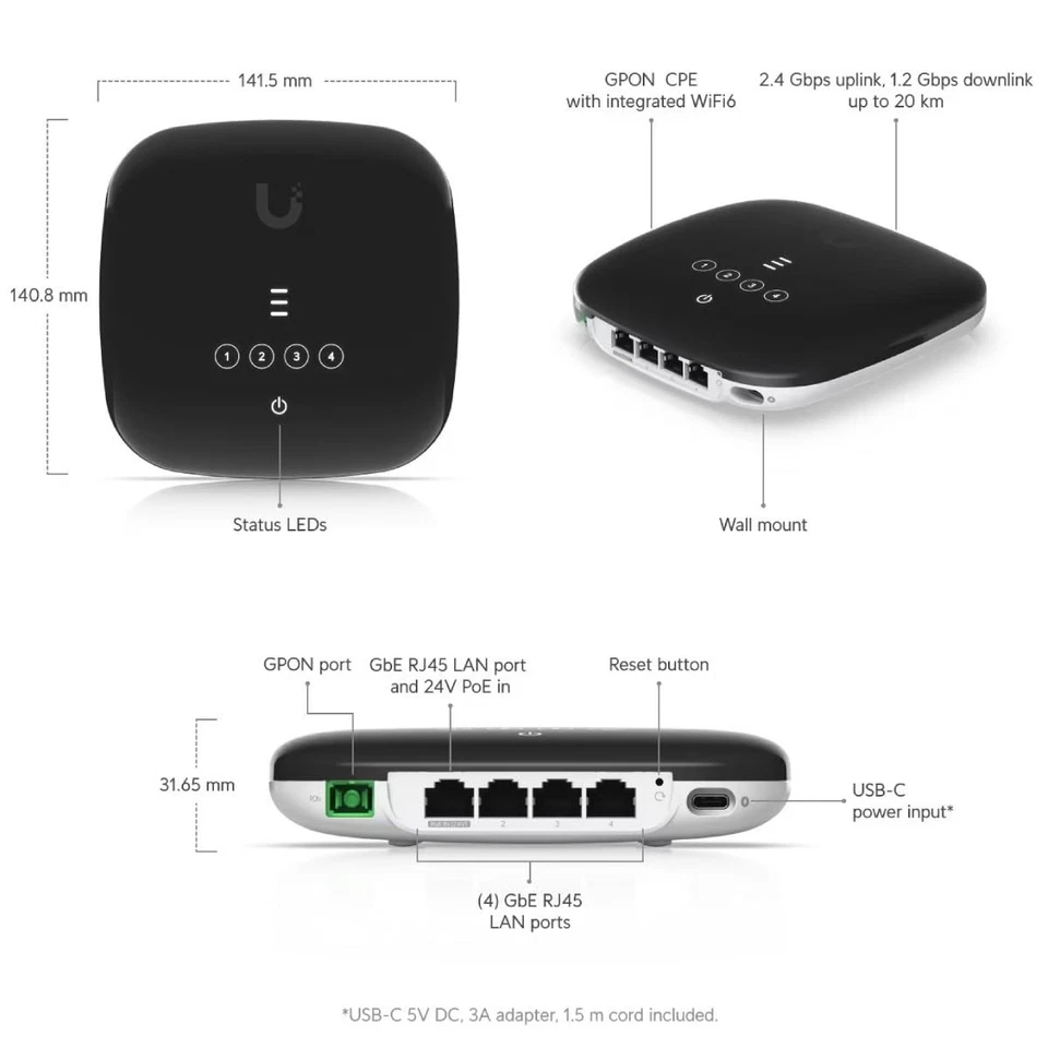 Ubiquiti UISP Fiber WiFi 6 Dual Core Router 2.488 Gbps 5GHz 24V PoE Interface - Image 4 of 4