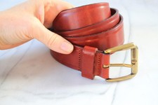 EuroMetal Men's Brown Italian Full Grain Leather Belt Size 36 Brass Buckle