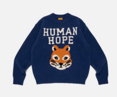 HUMAN MADE  j-hope BTS Navy Crew Neck Long Sleeve Logo Knit Sweater Size L New
