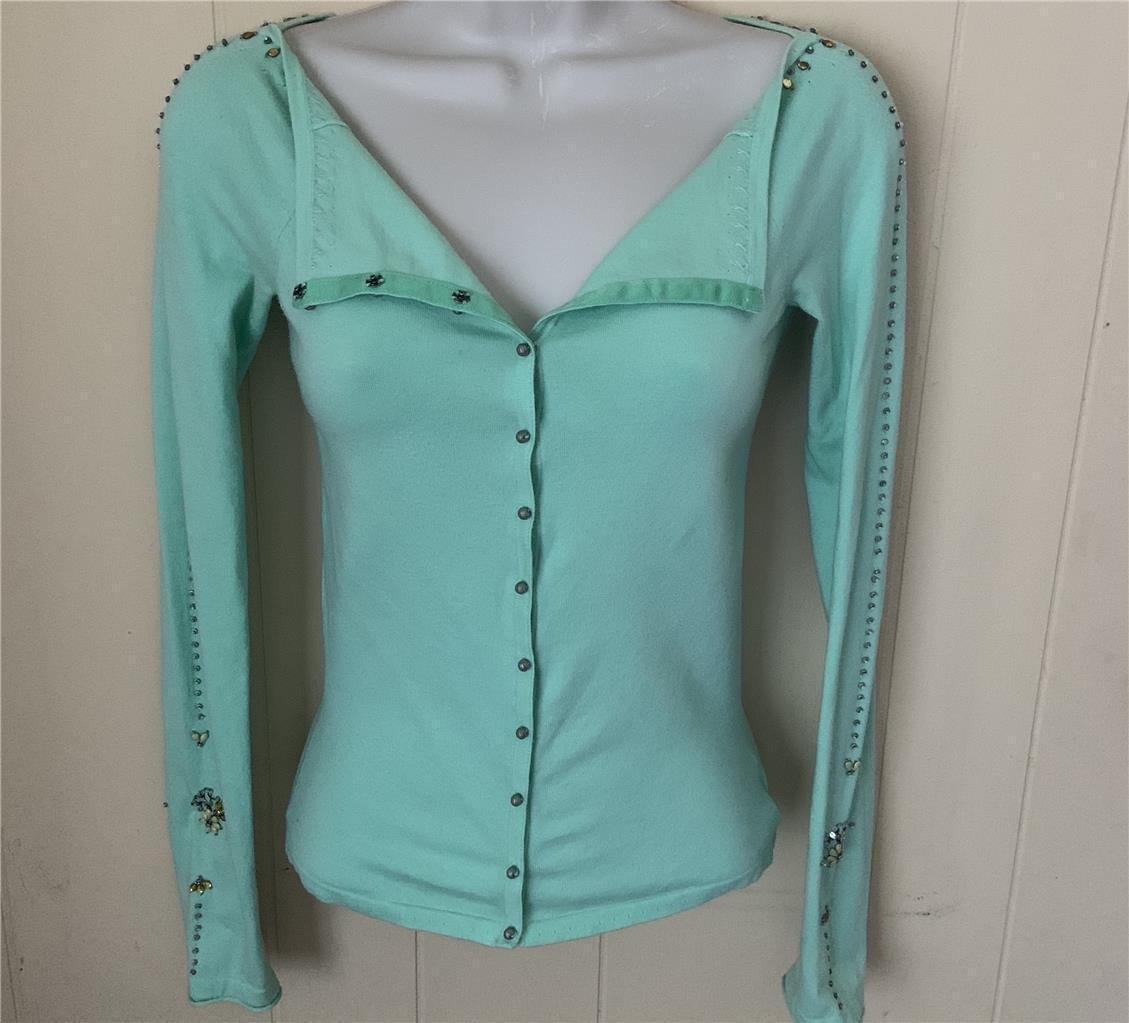 ELIE TAHARI Mint Color Heavily Jeweled Sweater Size XS/P View 5