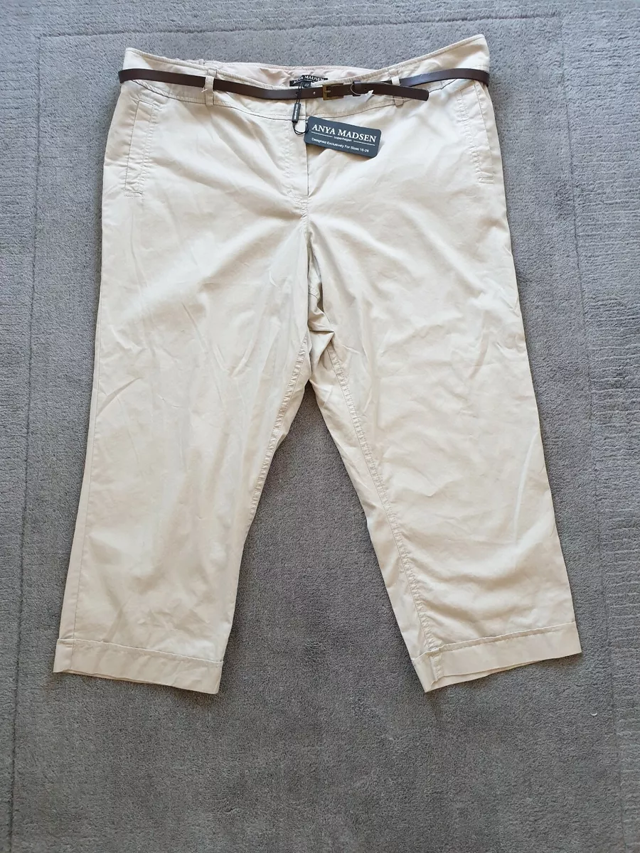 ANYA MADSEN Womens Pure Cotton Beige Capris Cropped Trousers New with Tags 22