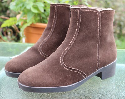 MORLANDS Vintage English Made Sheepskin Lined Brown Suede Ankle Boots UK  6/7 UK