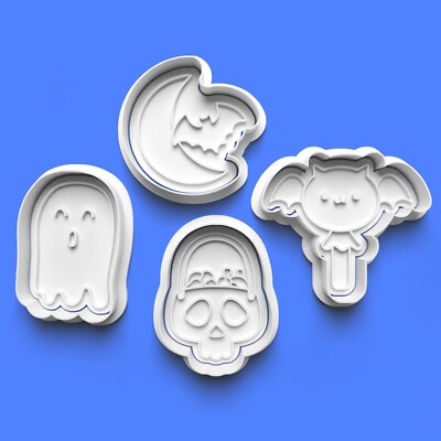 Ausstecher & Fondant Stempel süß Halloween 4er Set Präger Backen Keks