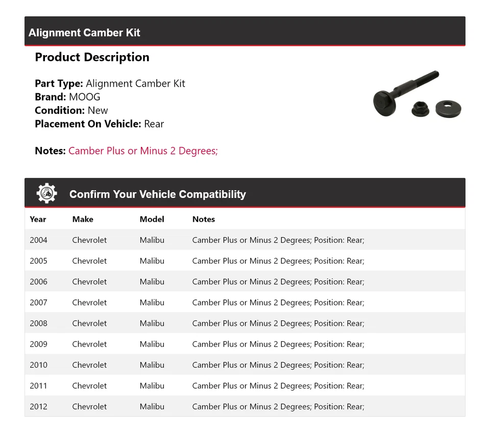 Kit de inclinación trasera para Chevrolet Malibu 2004-2012 MOOG 2004 2005 2006 Foto 2 de 4