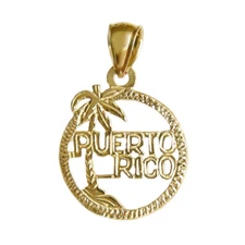 New 14k Yellow Gold Puerto Rico Island Pendant