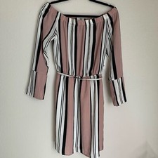 Dex Dress Women's Medium Striped Off The Shoulder Shift Mini Dress