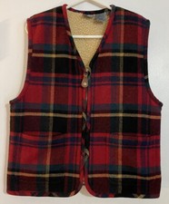 90s Lizwear Plaid Wool Blend Zip Up Sherpa Lined Vest - Petite
