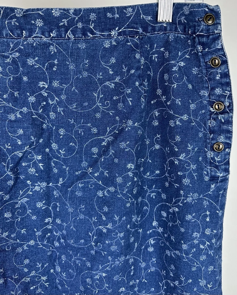 Maxi Falda Vintage Años 90 Índigo L Mezcla de Lino Estampado Floral Botánico Grunge Modesto Foto 3 de 4