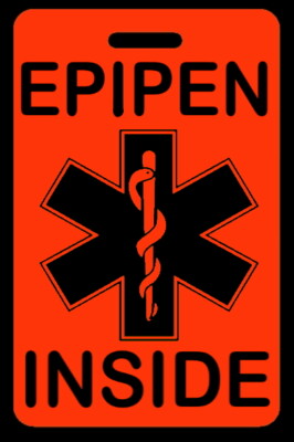 Personalized EPIPEN INSIDE Hi-Viz Orange Luggage/Bag Tag