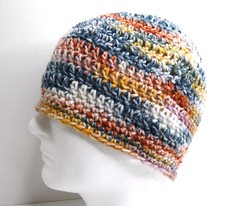 Multicolor Beanie Skull Cap Striped OS Hat Handmade Crochet Hand Knit WT