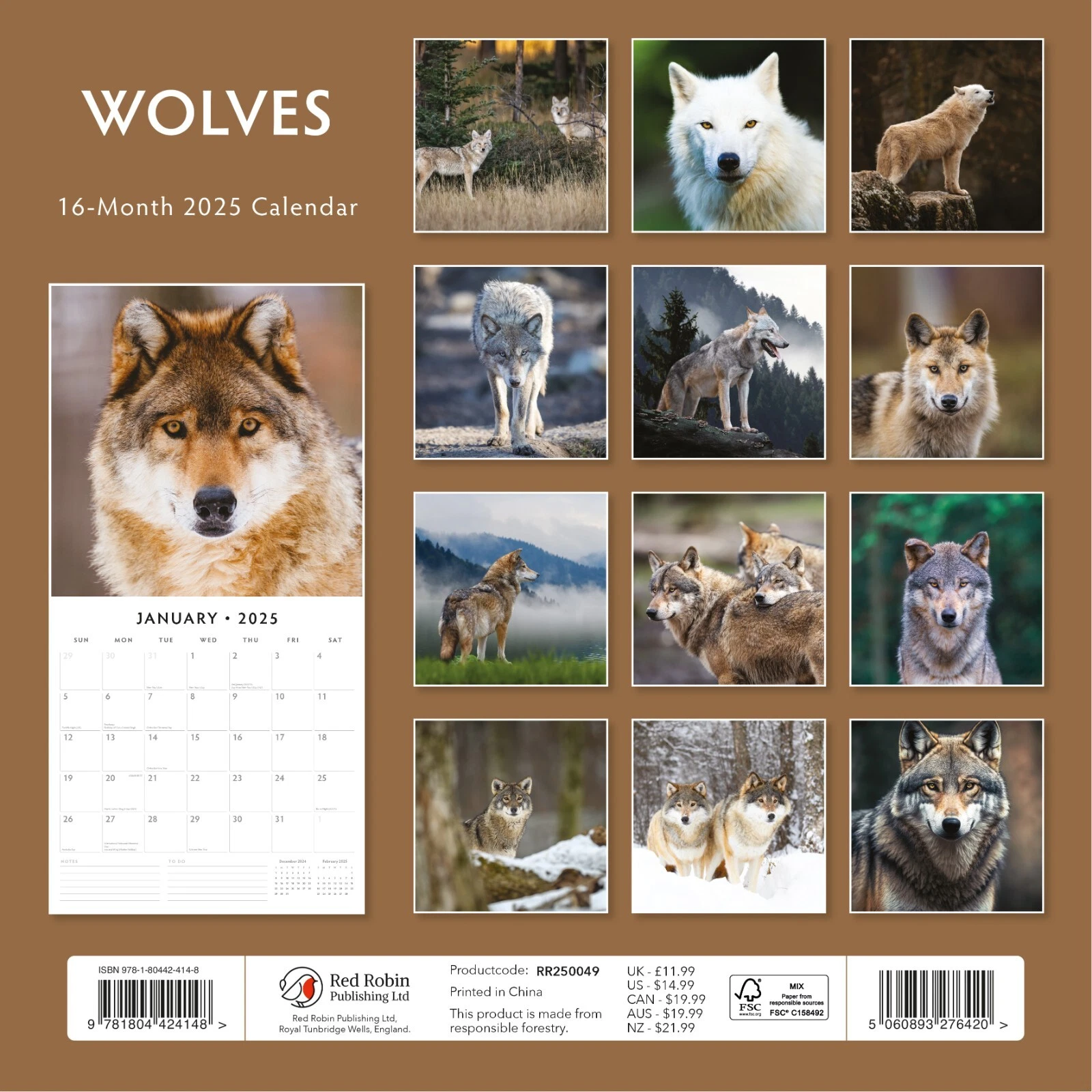 Wolves 2025 Square Wall Calendar