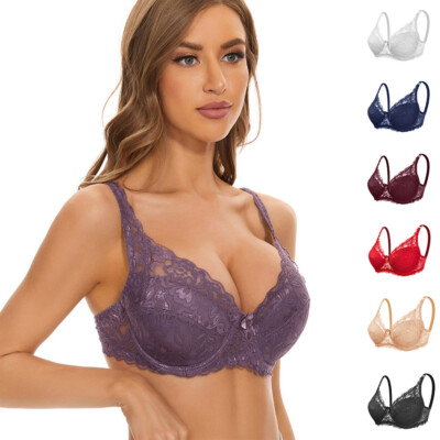 Full Lace Seethrough Bra Women Thin Underwire Bralette Push Up Bra Sexy Lingerie
