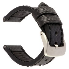 26mm CARBON FIBER Leather Strap Black Watch Band for INVICTA HQ Buckle Black I