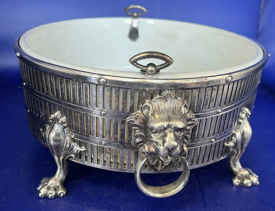 Cuenco de plata Meriden de la época victoriana con inserto de porcelana Foto 2 de 4