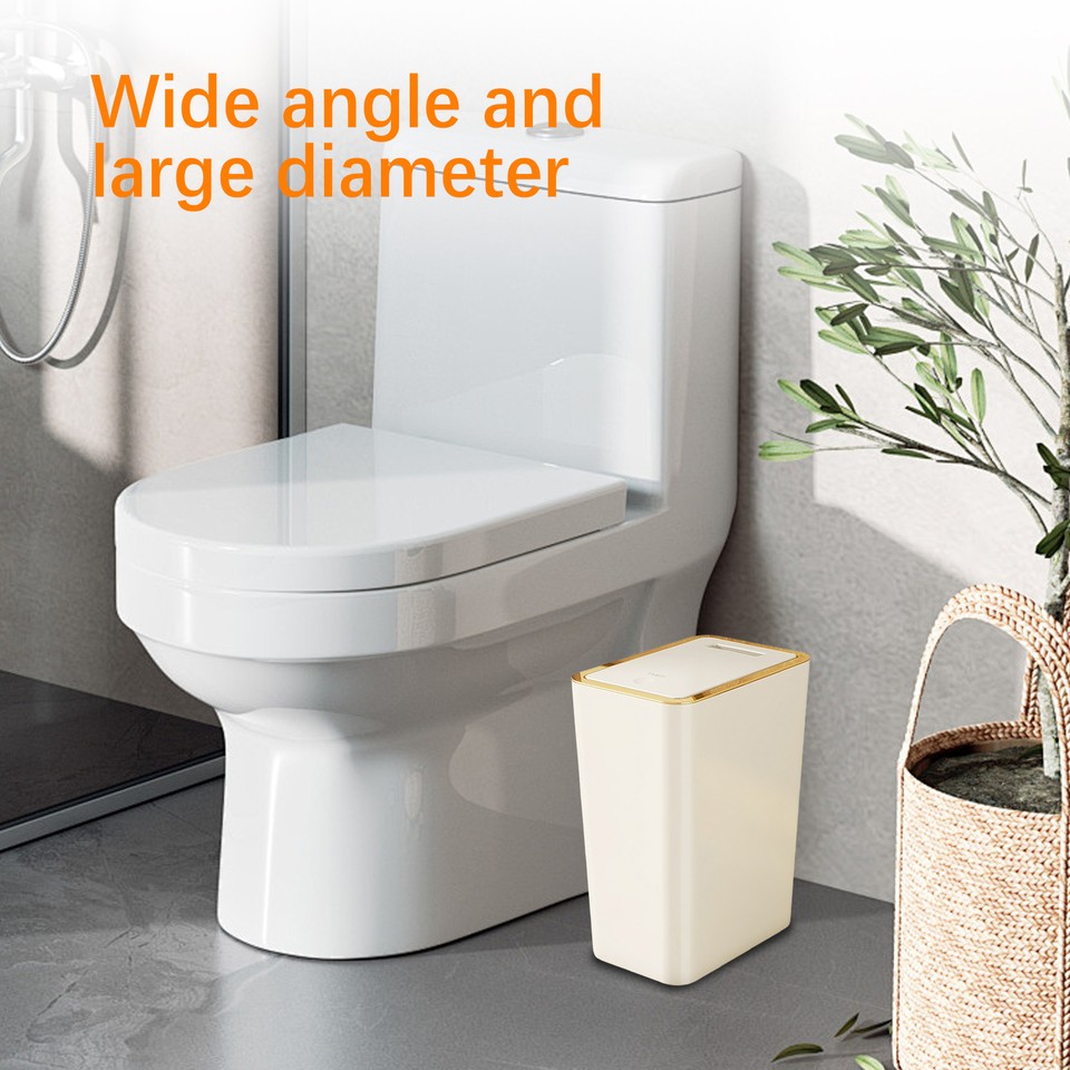 Slim Bathroom Trash Bin with Lid Push-Type Rectangular Garbage ...